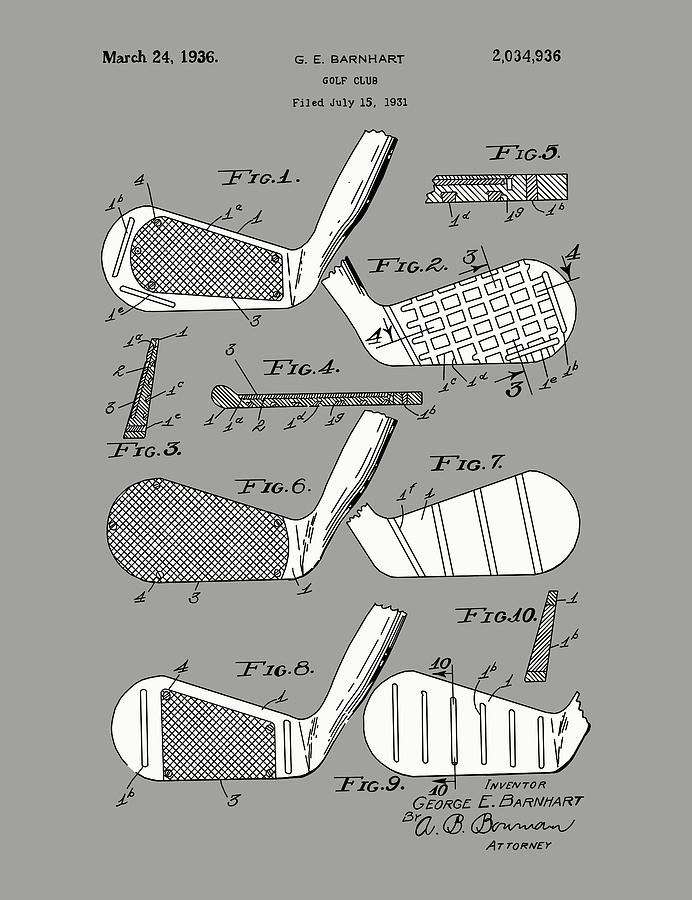 Golf Club Patent Drawing Grey 3 Digital Art