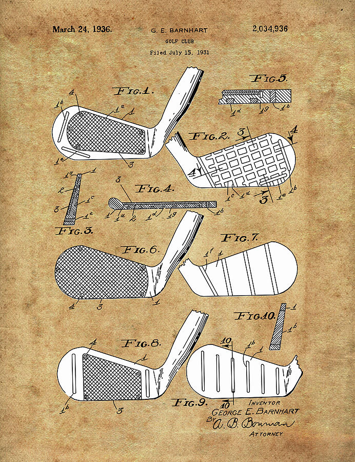 Golf Club Patent Drawing Vintage 3 Digital Art