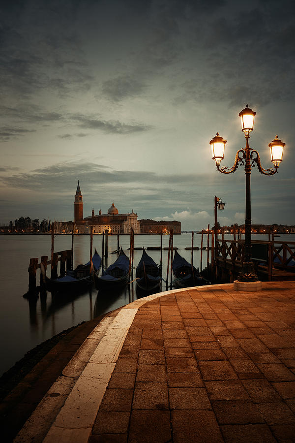 Gondola and San Giorgio Maggiore island early morning #1 Photograph by Songquan Deng