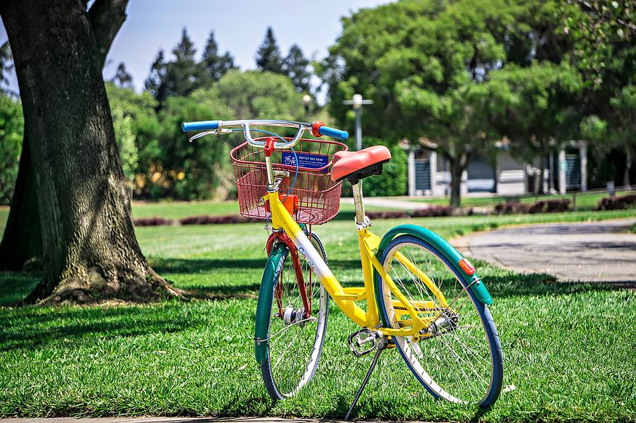 Architecture Photograph - Google Bike Parked Near Googleplex Facility Park #1 by Alex Grichenko