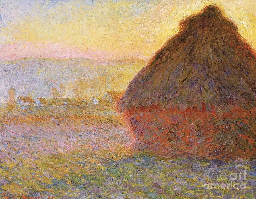 Haystack at Sunset by Monet Painting by Claude Monet