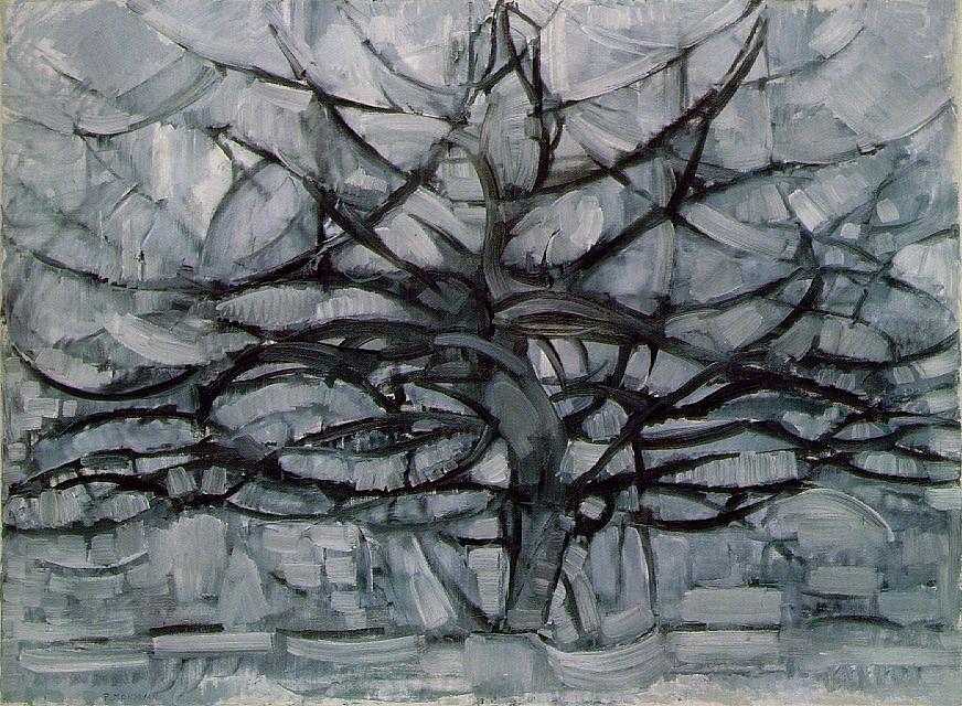 Gray Tree Piet Mondrian Painting by MotionAge Designs