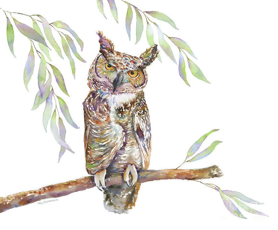 Great Horned Owl Painting - Great Horned Owl  #1 by Amy Kirkpatrick
