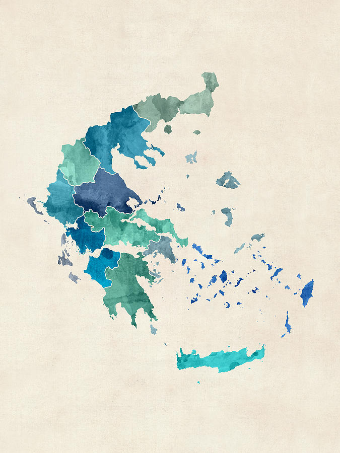 Greece Watercolor Map #1 Digital Art by Michael Tompsett