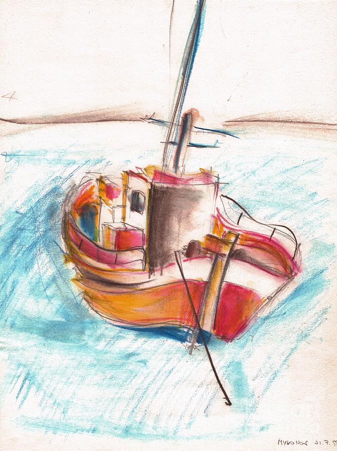 Greek fisher boat #1 Painting by Karina Plachetka