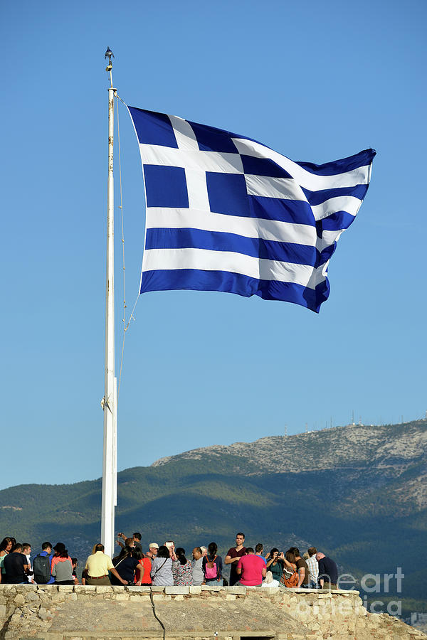 Greek flag in Acropolis of Athens #2 Photograph by George Atsametakis