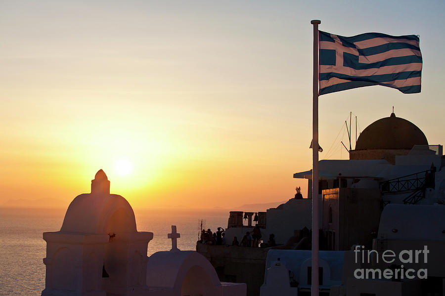 Greek Flag In Santorini #1 Photograph by Gualtiero Boffi