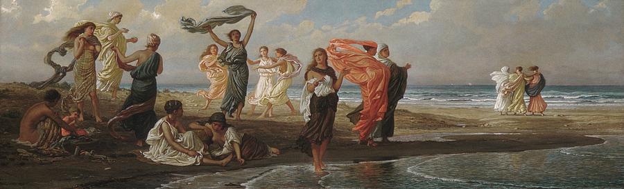 Greek Girls Bathing #1 Painting by Elihu Vedder