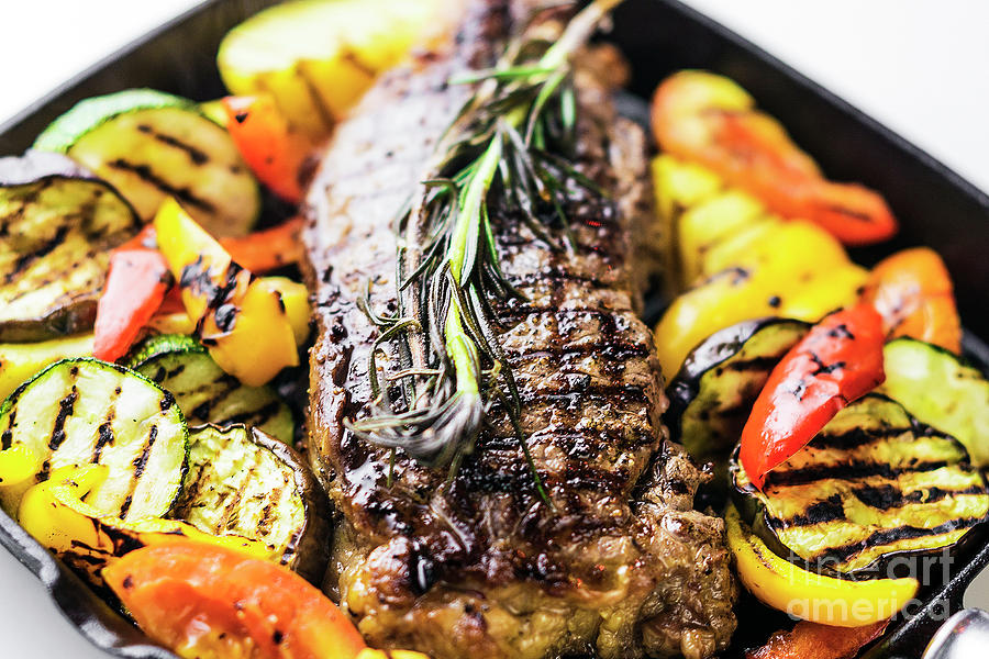 Greek Organic Lamb Steak With Vegetables And Herbs In Skillet #1 Photograph by JM Travel Photography