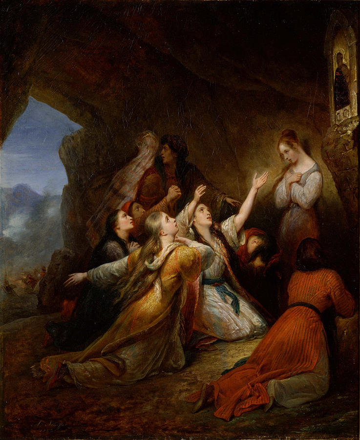 Greek Women Imploring at the Virgin of Assistance #1 Painting by Celestial Images