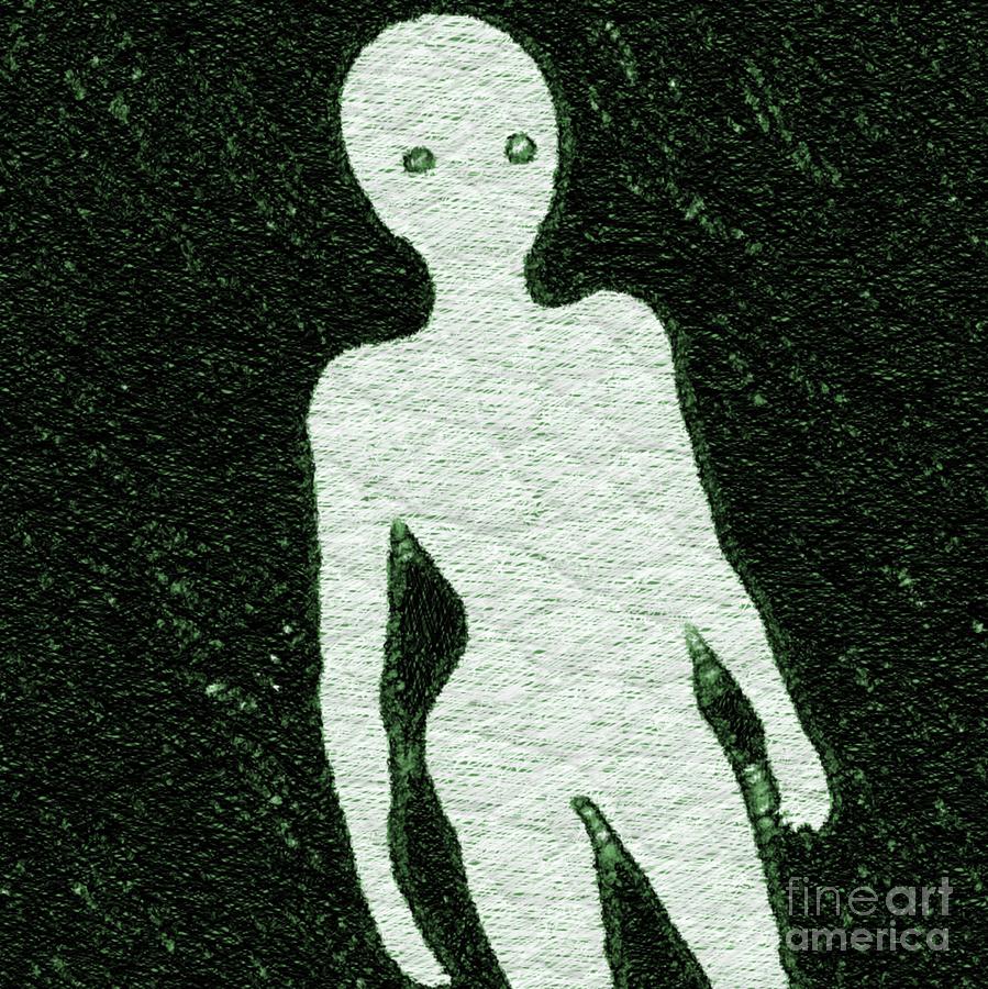 Fantasy Drawing - Green Alien #1 by Esoterica Art Agency