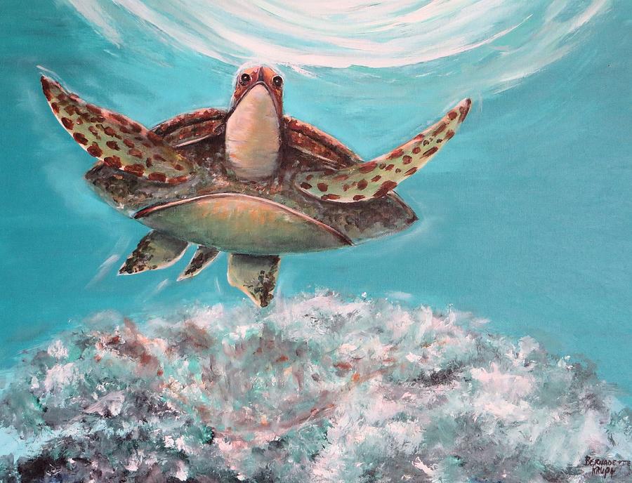 Green Sea Turtle #2 Painting by Bernadette Krupa