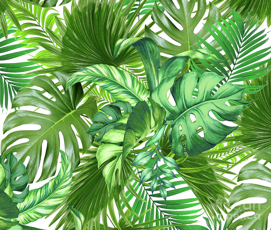 Leaf Pattern Painting - Green Tropic  by Mark Ashkenazi