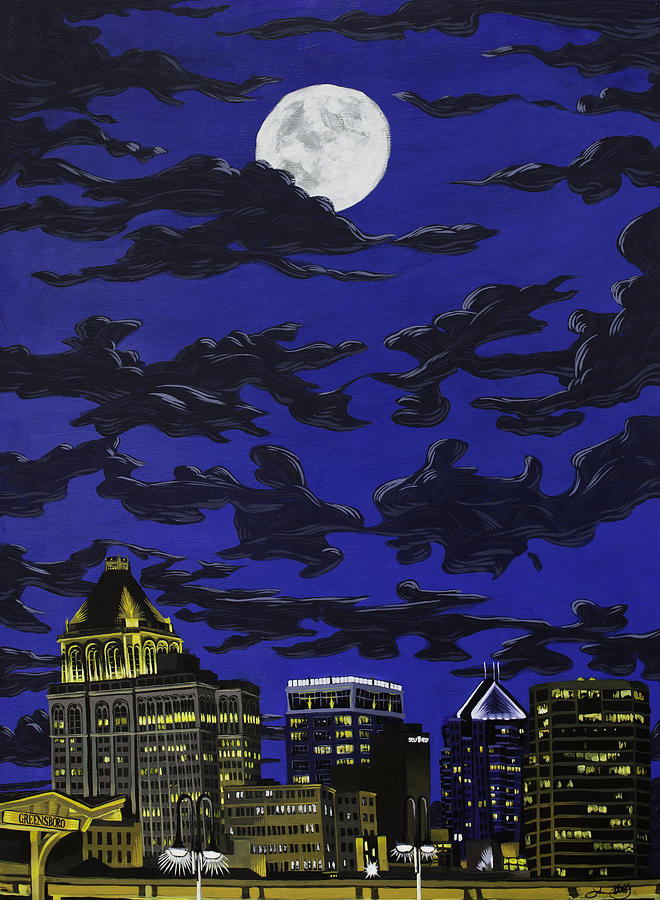 Greensboro Night Skyline #2 Painting by John Gibbs