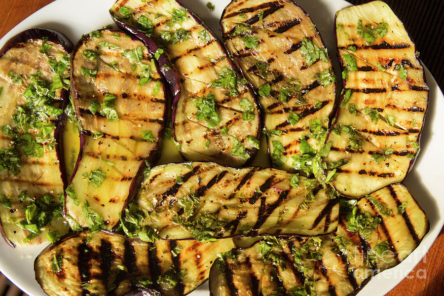 Grilled eggplant with dressing Photograph by Patricia Hofmeester