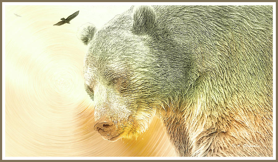 Grizzly Bear, Turkey Vulture #2 Digital Art by A Macarthur Gurmankin