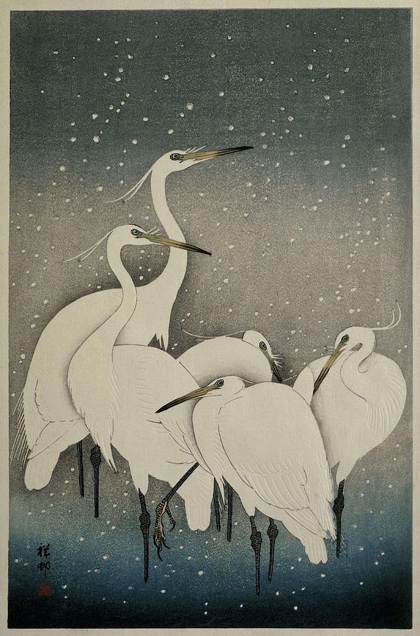 Group of Egrets, Ohara Koson, 1925 - 1936 #1 Painting by Celestial Images