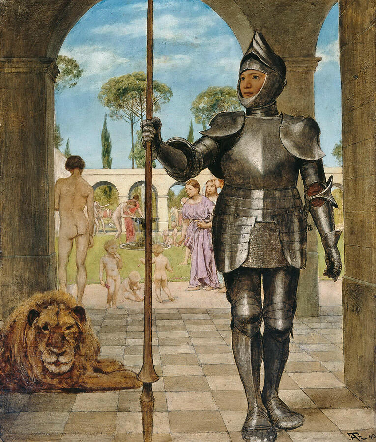 Guardian in front of the Garden of Love, from 1890 Painting by Hans Thoma Guardian in front of the Garden of Love, from 1890 Painting by Hans Thoma