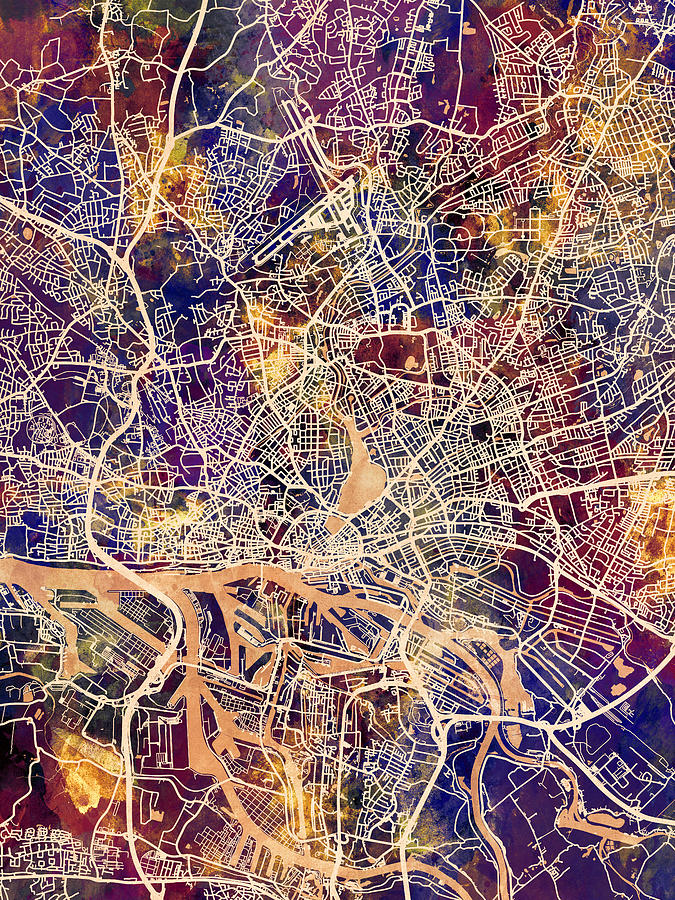 Hamburg Germany City Map #1 Digital Art by Michael Tompsett