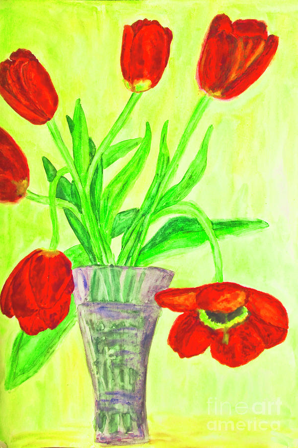 Hand painted picture, tulips in vase #1 Painting by Irina Afonskaya