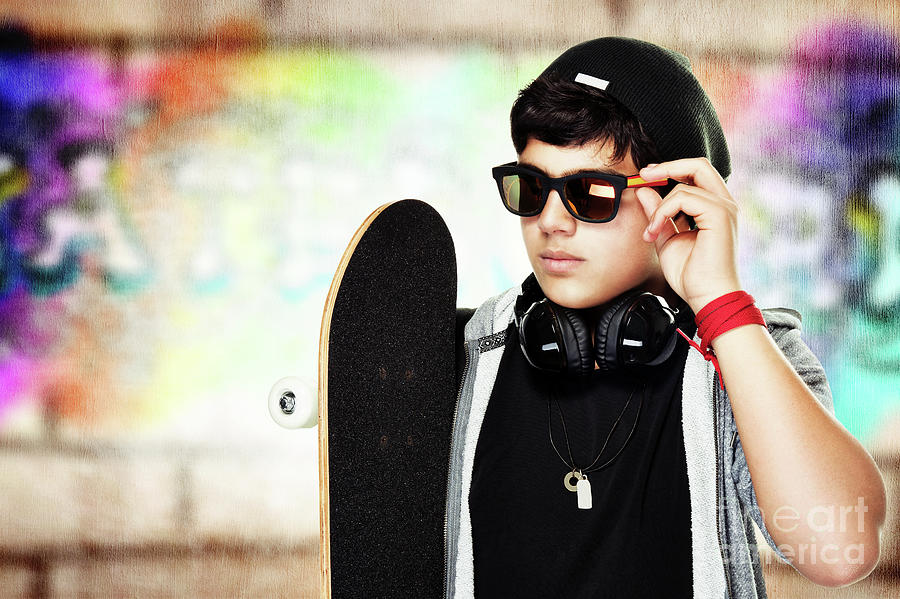 Handsome skateboarder portrait #1 Photograph by Anna Om