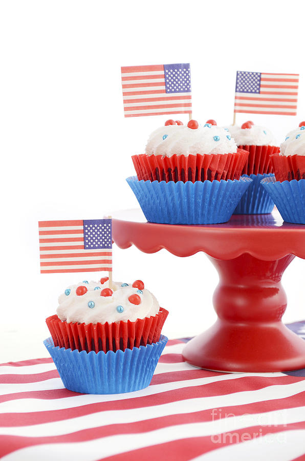 Happy Fourth of July Cupcakes on Red Stand #1 Photograph by Milleflore Images
