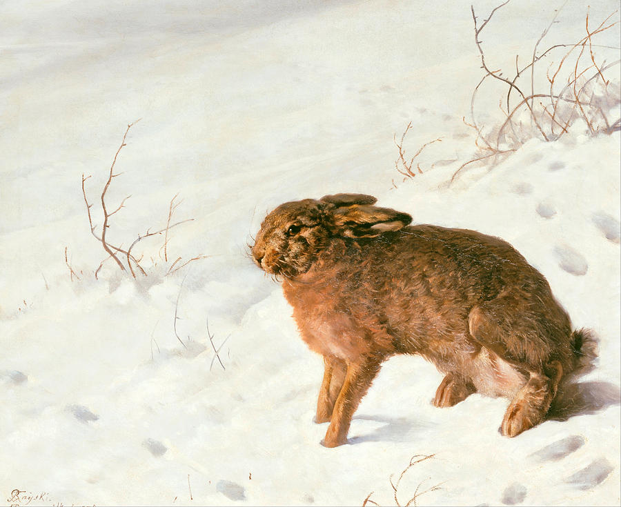 Hare in the Snow #4 Painting by Ferdinand von Rayski