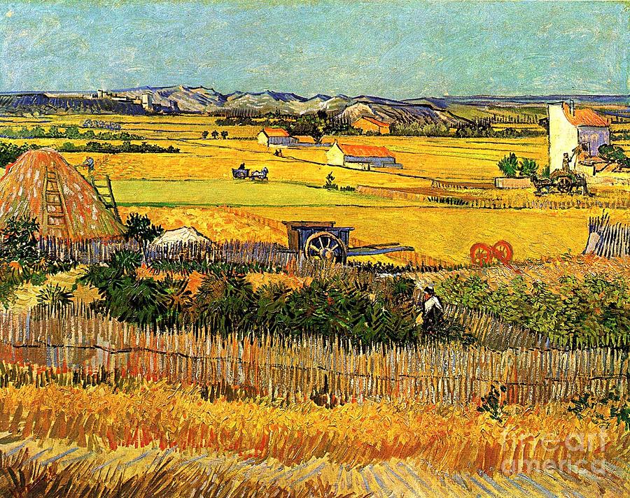 Arles Painting - Harvest at La Crau, with Montmajour in the Background #1 by Vincent Van Gogh