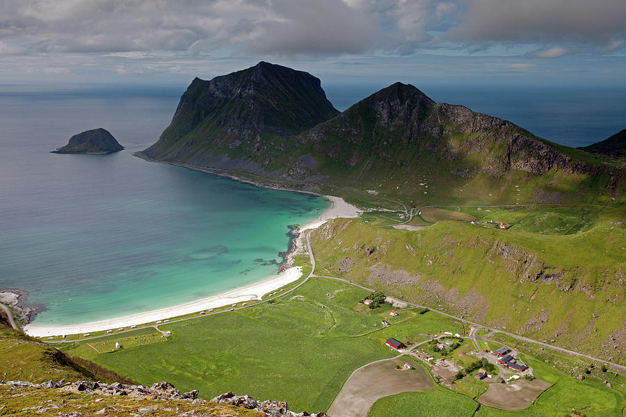 Haukland and Vik Beaches from Holandsmelen #3 Photograph by Aivar Mikko