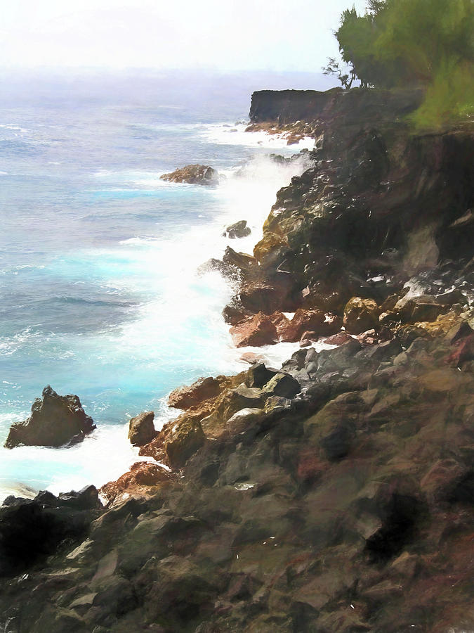 Hawaii Shoreline Painterly #1 Photograph by Mary Bedy
