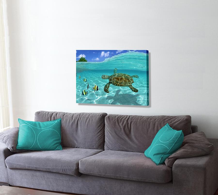 Hawaiian Sea Turtle Two on the wall #1 Digital Art by Stephen Jorgensen