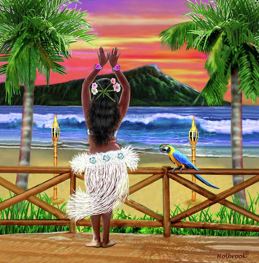 Hawaiian Sunset Hula #1 Digital Art by Glenn Holbrook