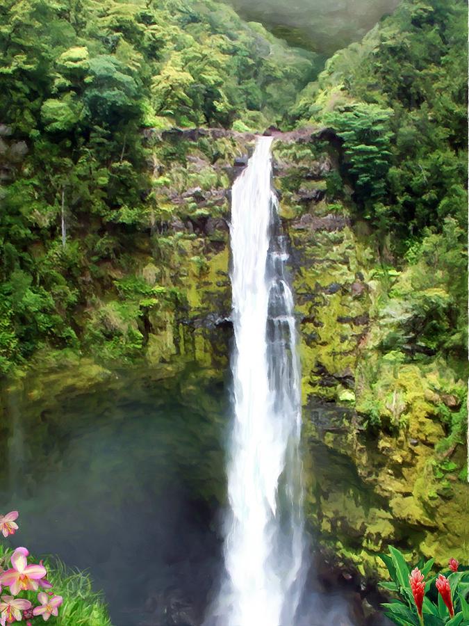 Hawaiian Waterfall at Blackhole Painting by Stephen Jorgensen