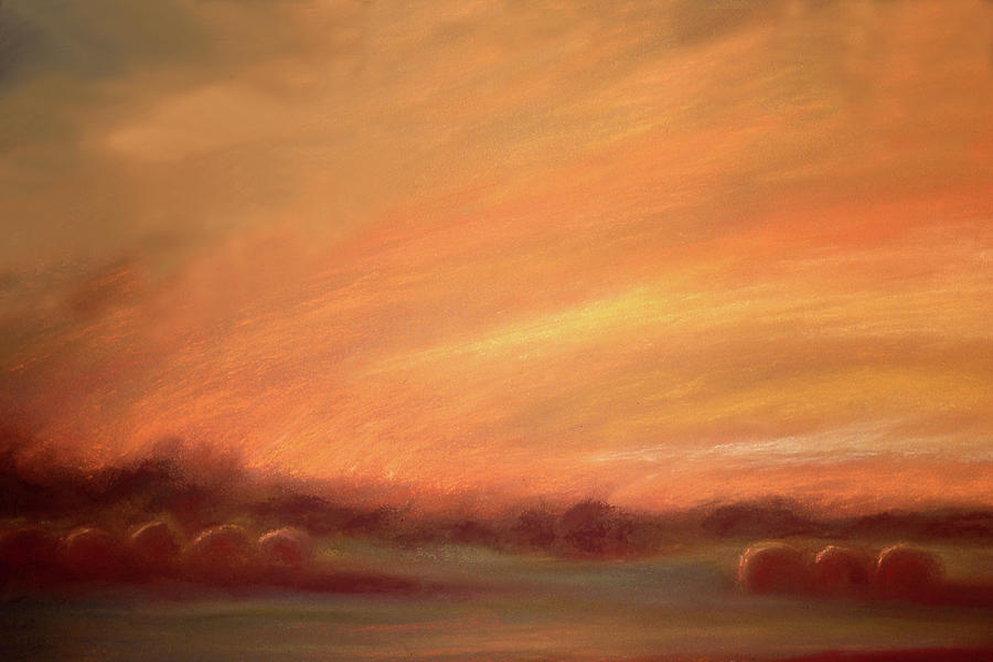 Sunset Pastel - Haybales at Dusk #1 by Addie Hocynec