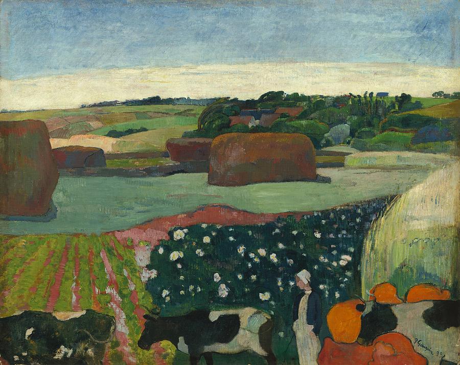 Haystacks In Brittany #1 Painting by Paul Gauguin