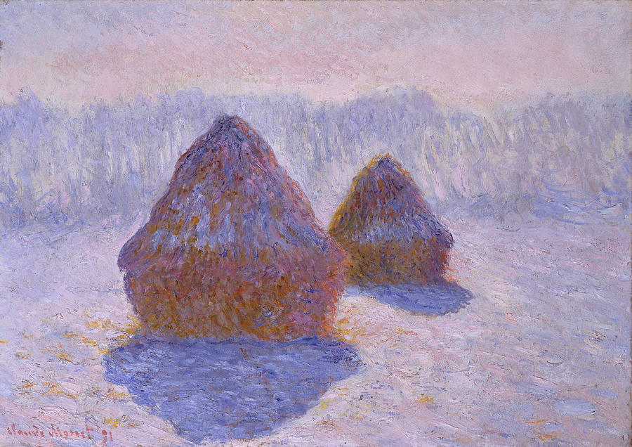 Claude Monet Painting - Haystacks, Snow and Sun Effect #1 by Claude Monet