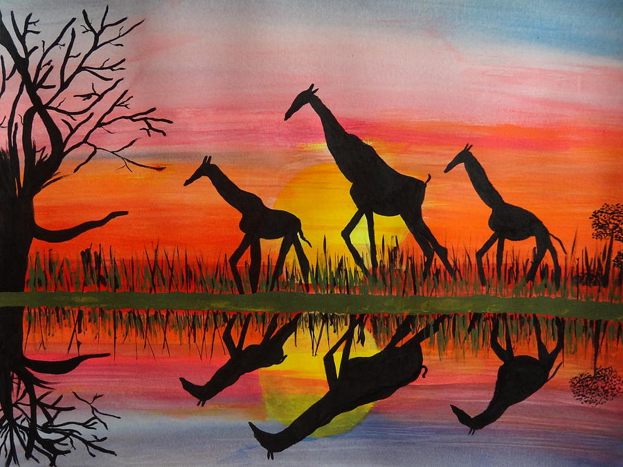Giraffe Painting - Heading Home #1 by Nancy Fillip