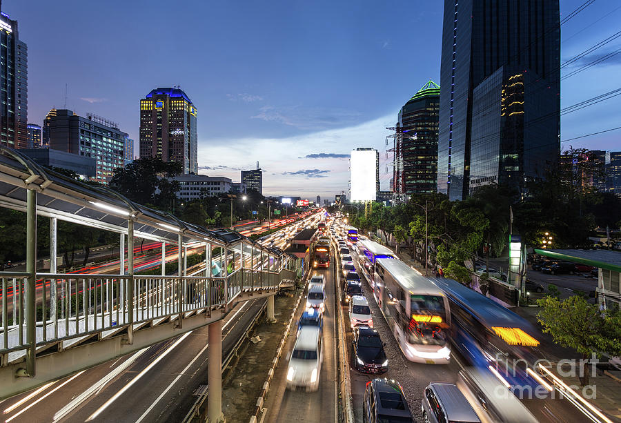 Heavy traffic in Jakarta modern business district in Indonesia c #1 Photograph by Didier Marti