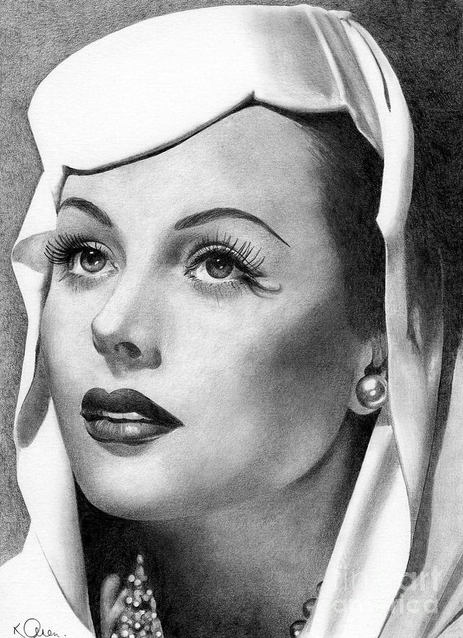 Hedy Lamarr Drawing - Hedy Lamarr by Karen Townsend