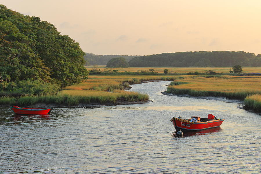 Herring River and Red Boats Cape Cod #1 Photograph by John Burk