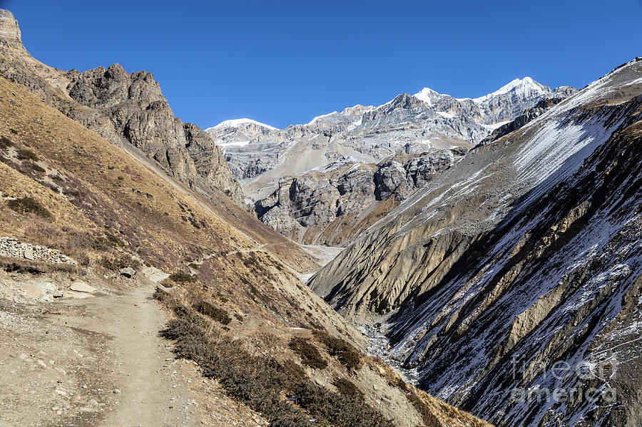 Hiking trail leading to the Thorung La pass along the Annapurna  #1 Photograph by Didier Marti