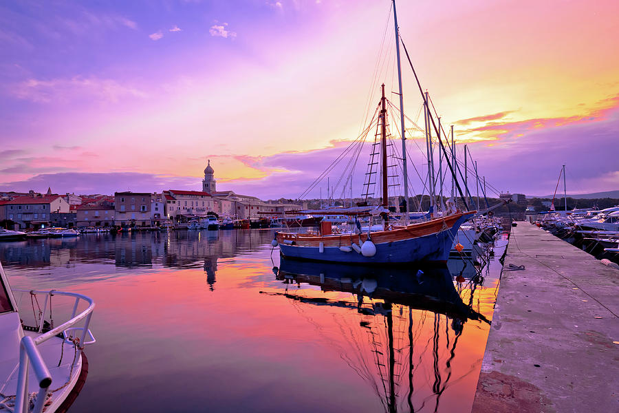 Historic island town of Krk dawn waterfront view #1 Photograph by Brch Photography