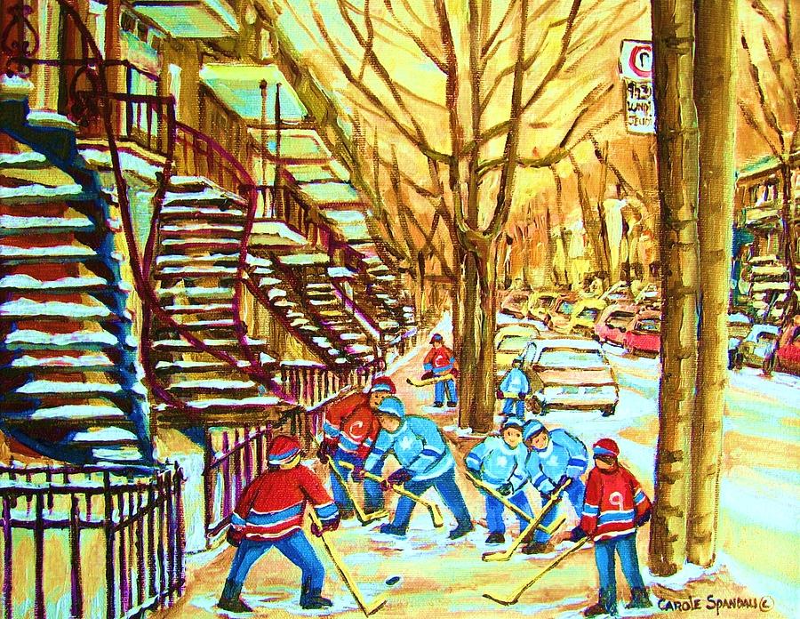 Hockey Game near Winding Staircases #1 Painting by Carole Spandau