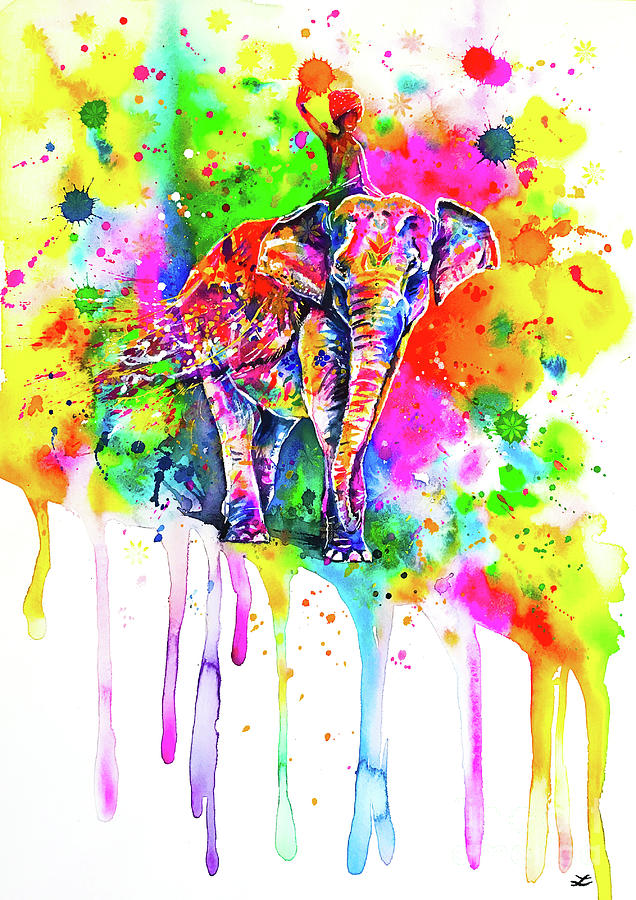 Holi Decorated Indian Elephant #2 Painting by Zaira Dzhaubaeva