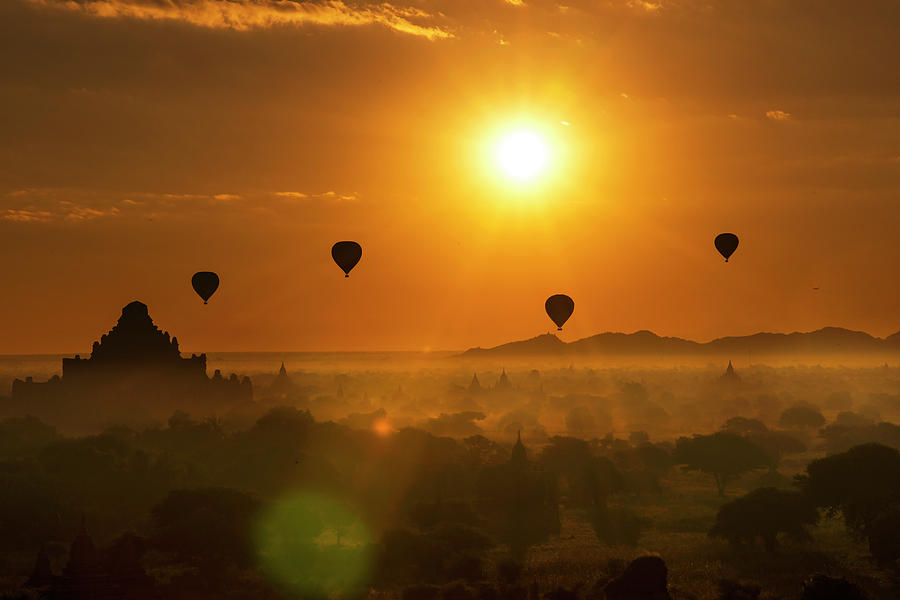 Holy temple and hot air balloons at sunrise #1 Photograph by Pradeep Raja PRINTS