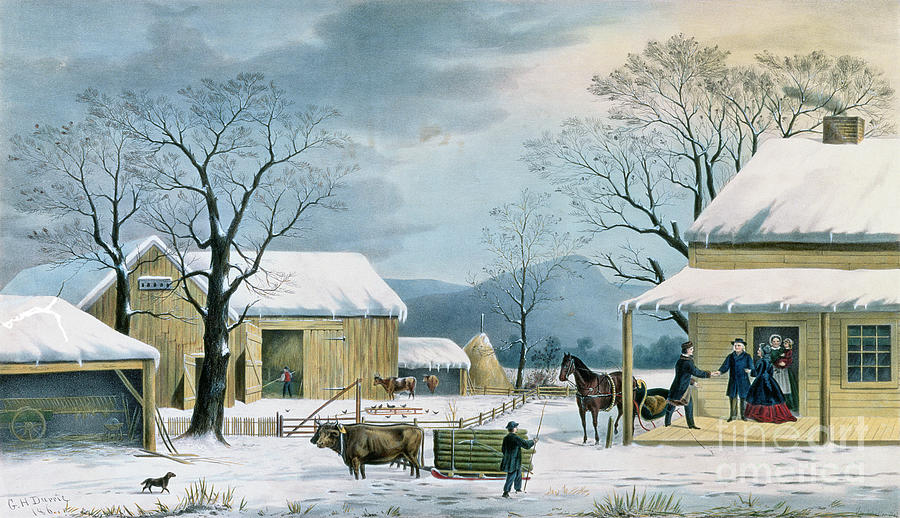 Home to Thanksgiving Painting by Currier and Ives