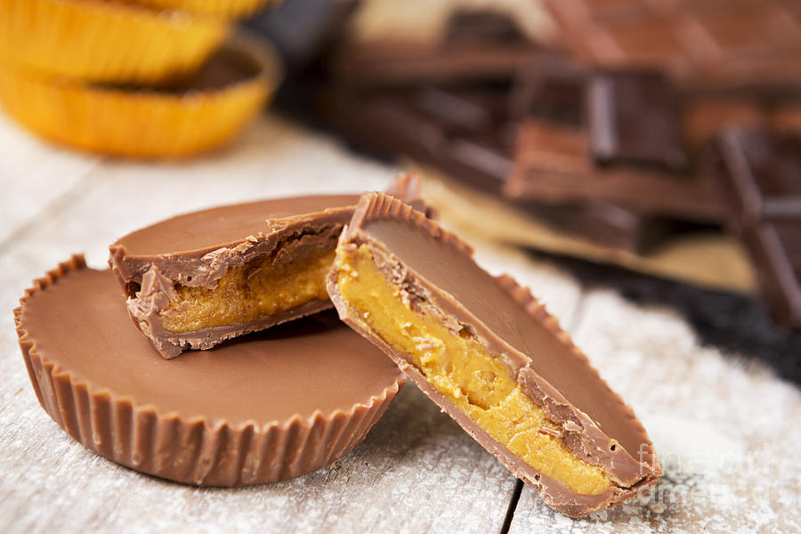 Candy Photograph - Homemade peanut butter cups on a rustic table #1 by Sara Winter