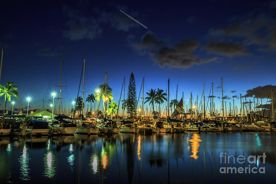 Honolulu Harbor by night #1 Photograph by Benny Marty