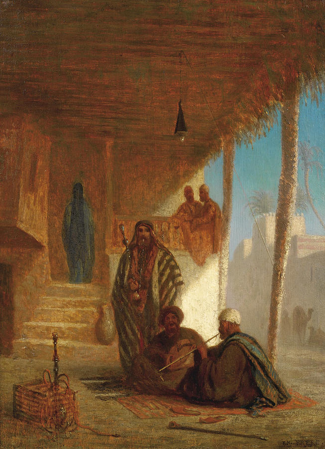 Hookah Smokers #2 Painting by Charles-Theodore Frere
