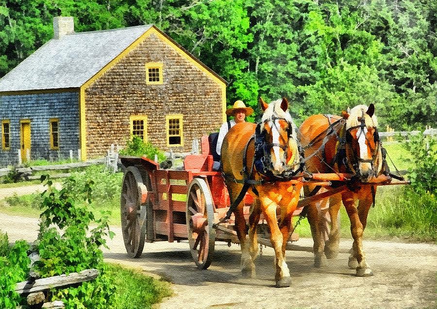 Horse-drawn Wagon On The Farm Chelseavale L B Digital Art